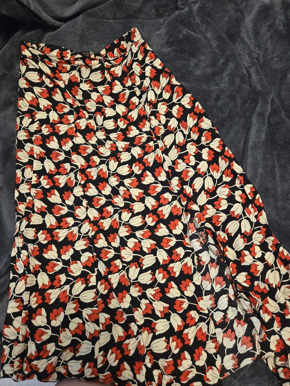 Philosophy Black Floral Midi Skirt with Red and Cream Tulips